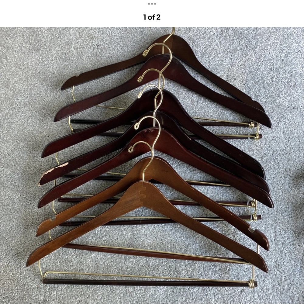 7 Vintage Nordstrom Glossy Wooden Suit Hangers Pants Bar Walnut Cherry Gold